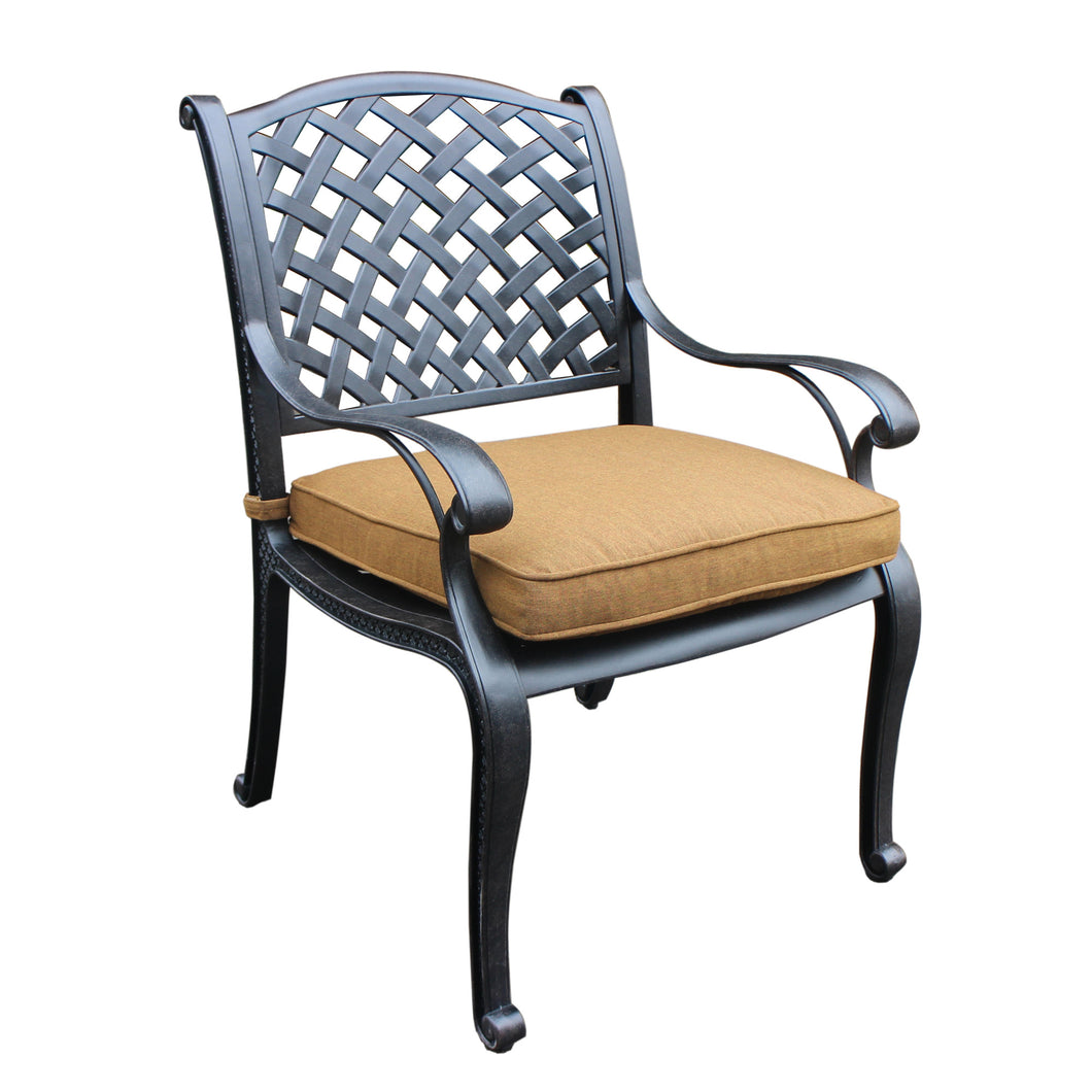 Cast Aluminum Dining Arm Chair With Brown Cushion