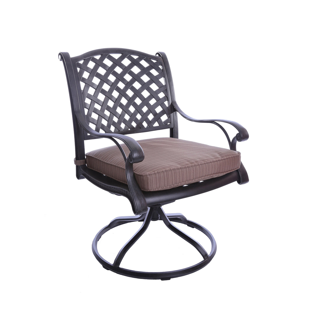 Aluminum Outdoor Dining Swivel Rocker Chair with Dupione Brown Cushion