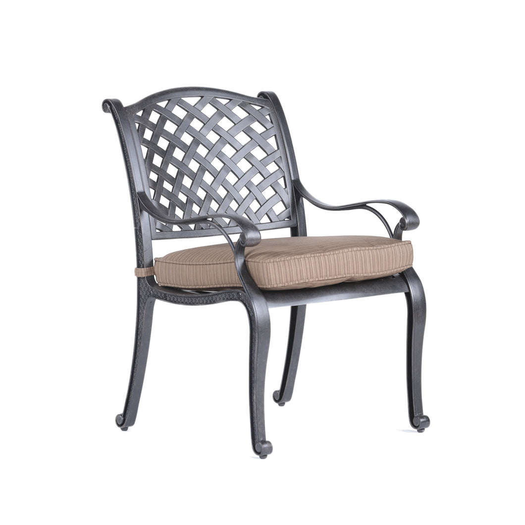 Indoor/Outdoor Dining Arm Chair With Dupione Brown Cushion
