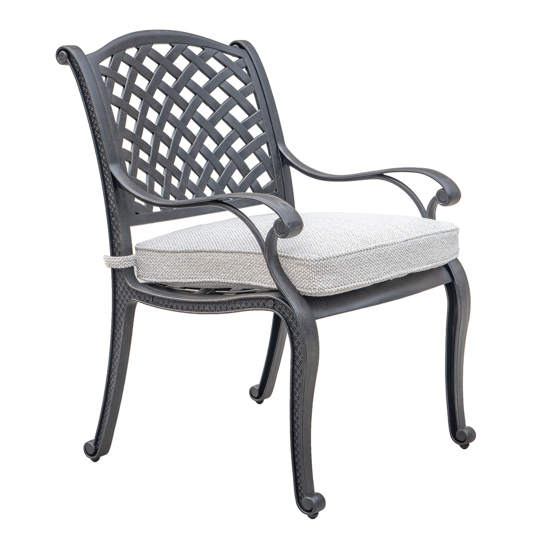 Cast Aluminum Dining Arm Chair With Sandstorm Color Cushion